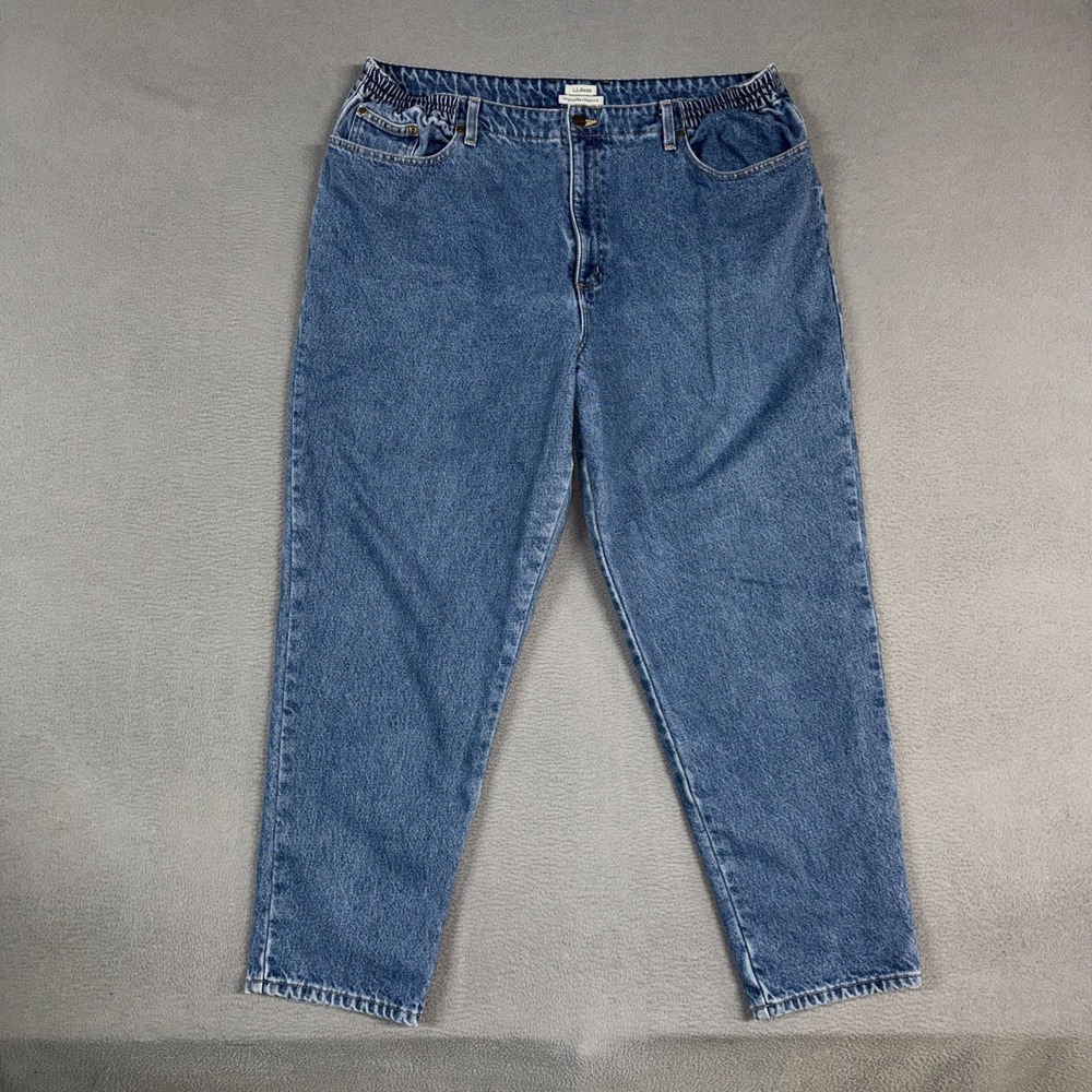LL Bean Jeans Womens 20W Blue Original Relaxed Fit Tapered Flannel Lined Denim